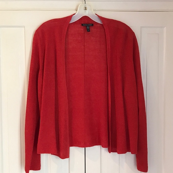 EILEEN FISHER OPEN FRONT CARDIGAN VERMILION - Picture 1 of 5